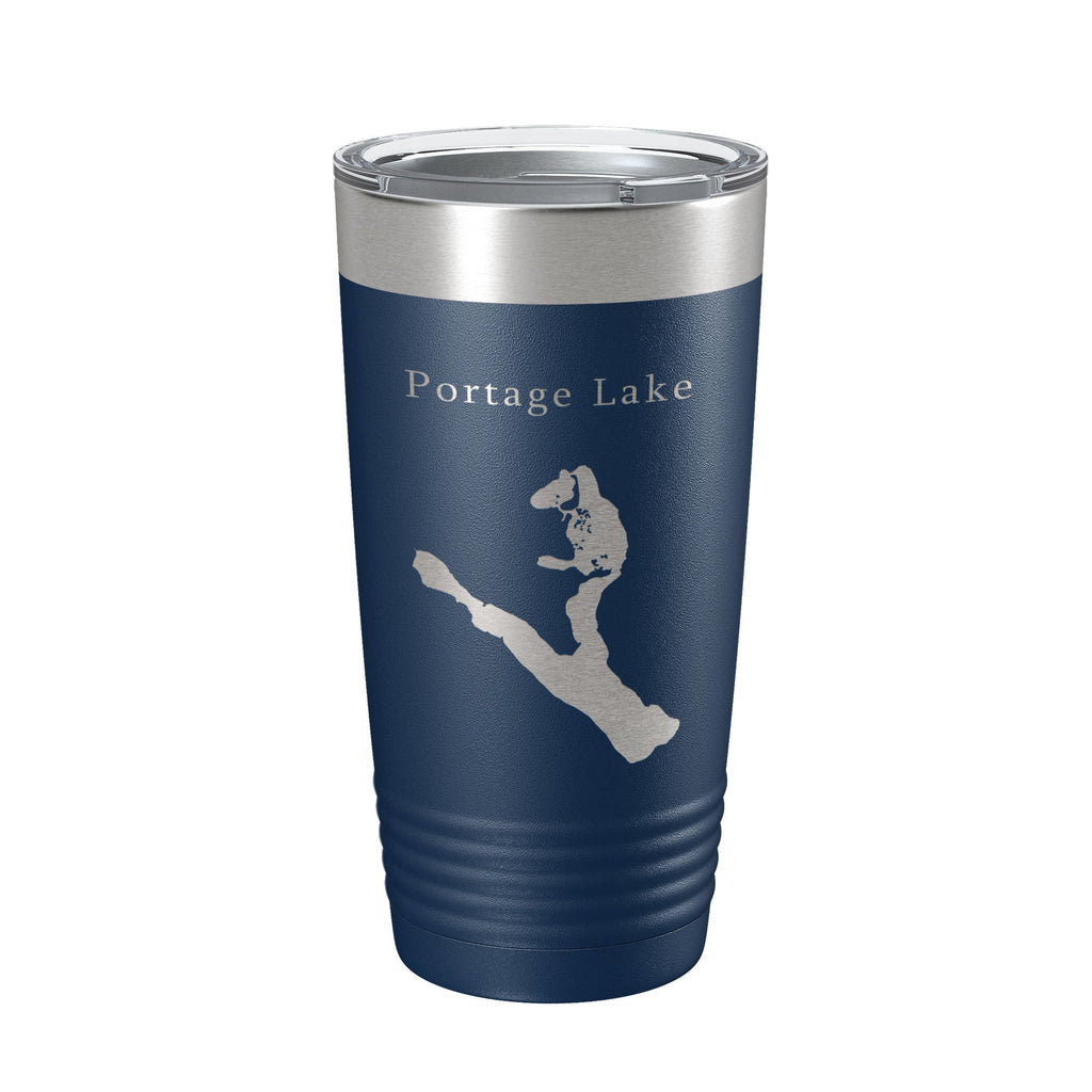 Portage Lake Map Tumbler Travel Mug Insulated Laser Engraved Coffee Cup Maine 20 oz