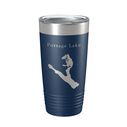 Bicchiere termico da viaggio Portage Lake Map, tazza da caffè isolata incisa al laser, Maine 20 oz